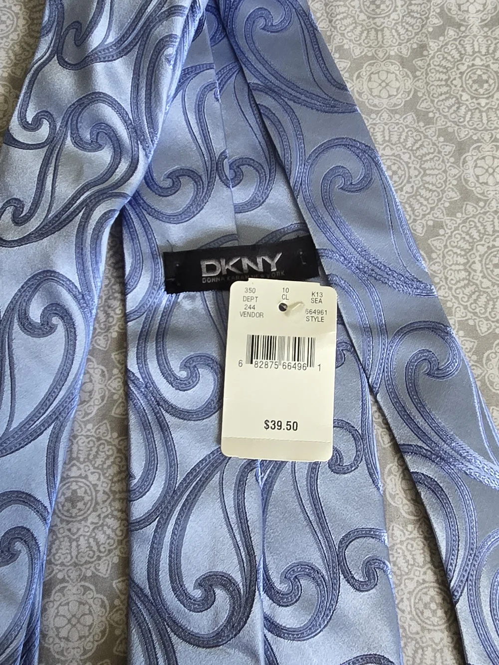 DKNY Light Blue Paisley Silk Tie